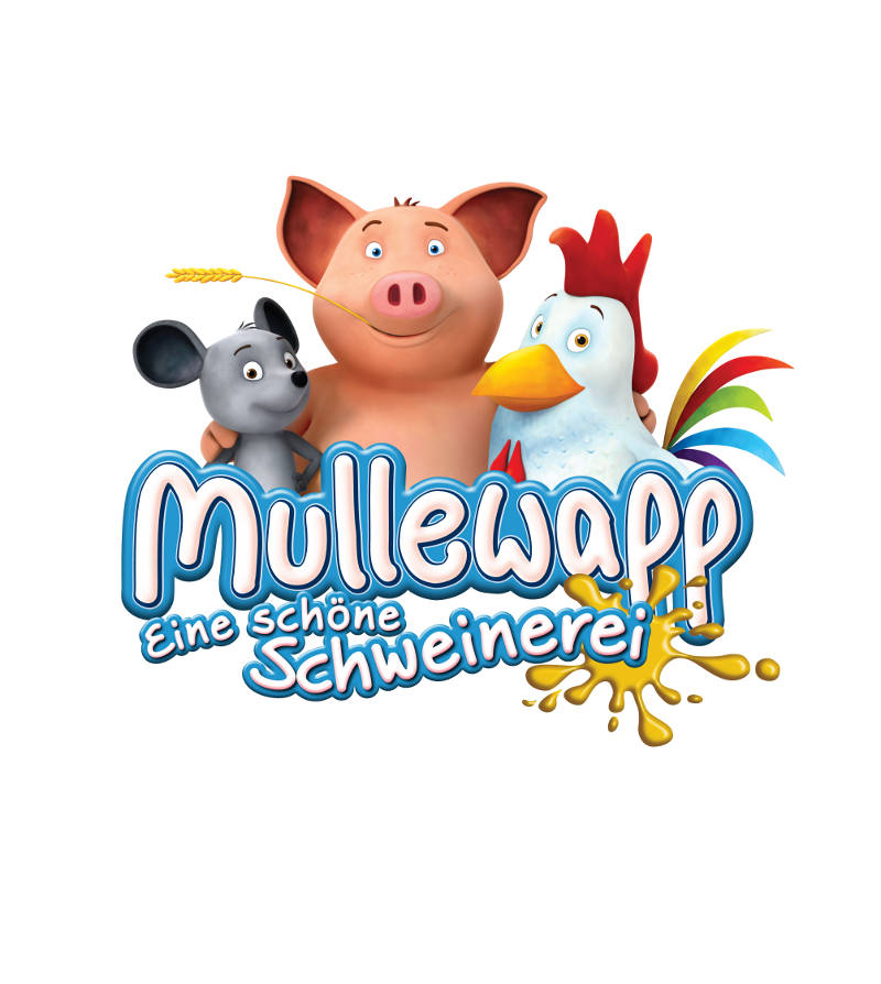 Logo zum Mullewapp-Film mit Maus, Schwein und Hahn
